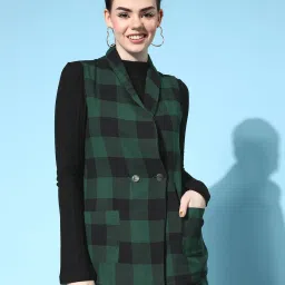 Women Checkered Double Breasted Casual Blazer-image-43