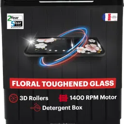 8 kg 5 Star Aqua Magic Grande Series with Floral Toughened Glass and Double Waterfall Semi Automatic Top Load Black, Grey-picture-10