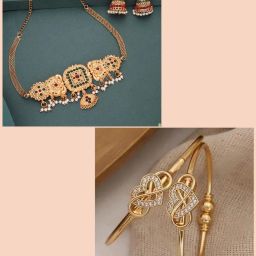 Brass Gold-plated Gold, Green Jewel Set-image-1
