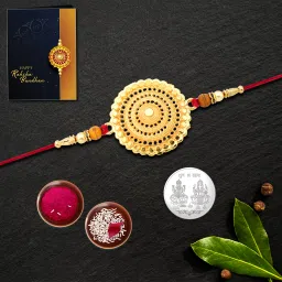 Designer Rakhi Combo Gift Set for Brother ||Y22K1_601 Assorted Rakhi, Chawal Roli Pack, Greeting Card, Coins Set-image-80