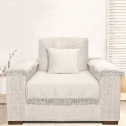 saral home Beige Zig-Zag Velvet 1 Seater Sofa Cover (Pack of 4)-picture-20