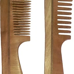 Combo of 2 Neem Wood Combs (regular handle-7.5" and detangler handle-7.5" )-19
