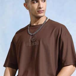 Men Printed Round Neck Cotton Blend Brown T-Shirt-image-41