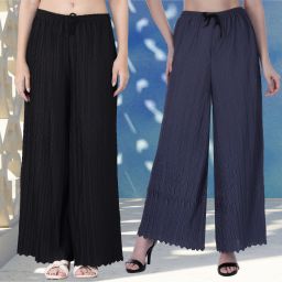 Pack of 2 Women Regular Fit Black, Grey Viscose Rayon Trousers-image-92