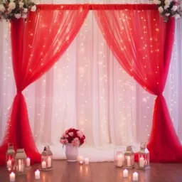 Solid 9pcs Elegant White & Red Sheer Backdrop Net Cloth LED Balloon-7