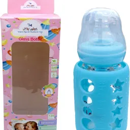 Glass Feeding Bottle for Newborns/Infants/Babies | With Silicone Warmer Cover ('BLUE', 120 ML) - 120 ml-image-71