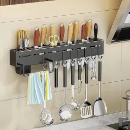 Cutlery Kitchen Rack Kitchen Shelf ADVANCED NON RUST STAINLESS STEEL ALLOY Wall Mount Knife Holder Steel-image-6
