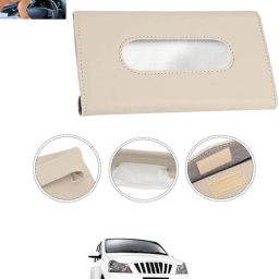 Beige Leatherite Rectangle Shape Fancy Design Tissue Dispencer For Car-252 Vehicle Tissue Dispenser-9