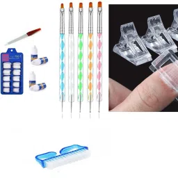 combo of nail art , 100 nail pcs with nail glue, 5 doting brush , nail filer and nail brush ( set of 6 items)-6