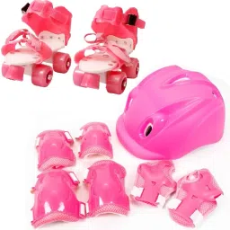 Roller Skate With Knee Elbow Palm Protective Guard & Helmet Kit for kids (PINK) Skating Kit-36