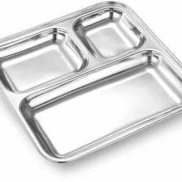 Pack of 1 Pcs Stainless Steel 3 Sections Bhojan Thali Plate Sectioned Plate-image-92