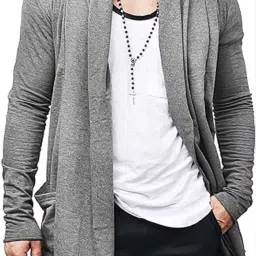 Men Asymmetric Full Sleeve Grey Shrug-image-65