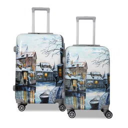 Polo Class Set Of 2 White & Blue Printed Hard-Sided Trolley Suitcases-image-65