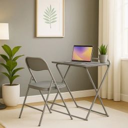 mintwud from pepperfry Unifold Foldable Study Table & Chair In Grey Color-picture-8