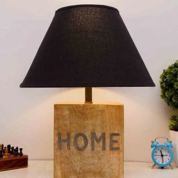 Lyon Black Cottan Fabric Shade Night Lamp With Mango wood Base By Kapoor LampShades-picture-23