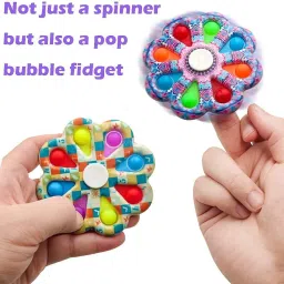 halo nation Pop It Fidget Spinner Toy for Kids 2 in 1 Fidget Spinner Stress Relief Sensory Fidget Toys for Children Adults Push Pop Bubble Fidget Spinner pop its , pop it Fidget Toys - Rainbow pop it Toy |Push pop Bubble Fidget Toy, pop Toy - Set of 2 Spinners image 4