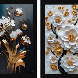 Imperial Bloom – White & Gold Floral Frame Set (2 Pieces) Digital Reprint 13 inch x 10 inch Painting-image-3
