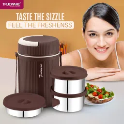 trueware GRUB 2 Insulated Hot Lunch Box With 2 SS Container 300 ML & 1 SS Container 200ML 3 Containers Lunch Box image 5