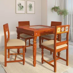 mudramark from pepperfry Siramika Sheesham Wood 4 Seater Dining Set In Honey Oak Finish With Cushioned Chair-picture-21