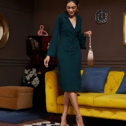 athena Women A-line Dark Green Midi/Calf Length Dress-picture-42