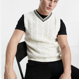 Men Self Design V Neck White Sweater-image-82