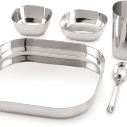Pack of 5 Stainless Steel Stainless Steel Deep Square Baby Dinner Set | 5 Pc Set for Toddlers. Dinner Set-image-45