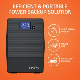 artis Powersafe 600VA LCD 230 V Line-interactive Tower Model UPS with Overload Protection with Digital Display 3 Outlet Plugs image 3