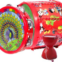 Musical Khanjari(23.7x5cm), Damru(8.3x10.2cm) with Drum(22.3x16.9cm)-image-77