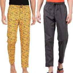 Pack of 2 All Over Print Multicolor Cotton Pyjama for Men Pyjama-image-1