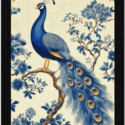 Regal Azure – Blue Peacock with Botanical Chinoiserie Detailing A4 Digital Reprint 13 inch x 10 inch Painting-image-92