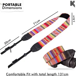 KRAPTICK Wolven Pattern Canvas Camera Neck Shoulder Strap Belt Compatible with All DSLR/SLR (Red Stripe Pattern) Strap image 4