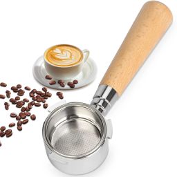 51mm Bottomless Portafilter Stainless Steel Wooden Handle. Espresso Accessories Indian Coffee Filter-image-45
