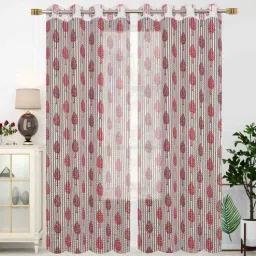 exporthub Pink Polyester Floral 8Ft Sheer Eyelet Door Curtains (Pack of 2)-picture-48