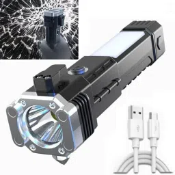 Premium Emergencies Safety Hammer with Sidelight 4 Light Modes Torch-18