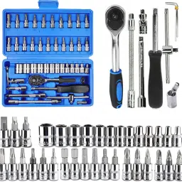 1/4" Heavy Duty Ratchet & Socket Set | Chrome Vanadium DIY Hand Tool Kit | Double Sided Combination Wrench | Compact Repair Tool Kit for Car, Bike & Home Double Sided Combination Wrench-picture-15