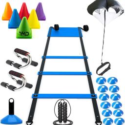 Agility Ladder Training Equipment, Disc Cones, Jump Rope, Parachute, Pushup bar Football Kit-image-40