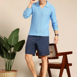 Men Self Design V Neck Blue Sweater-image-28