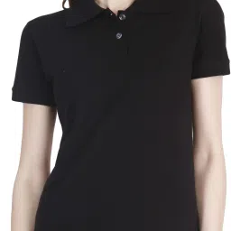 women polo t shirt plain Women Solid Polo Neck Cotton Blend Black T-Shirt-image-47