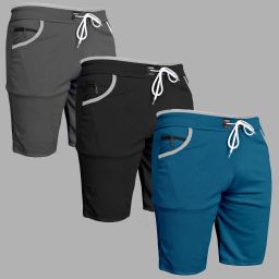 Pack of 3 Solid Men Grey, Black, Light Blue Casual Shorts-picture-29