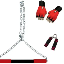 Chin up bar & Hand Gripper With Gloves Singal Rod Height Increaser and Chin up bar Exercise Chain Rod Gym & Fitness Kit Fitness Accessory Kit Kit-image-67