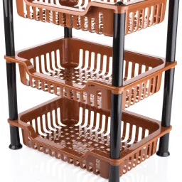 Dish Drainer Kitchen Rack Plastic 3 Layer Kitchen Storage Rack, Fruits/Vegetables Rack (3 Layer, Brown) Plastic-45