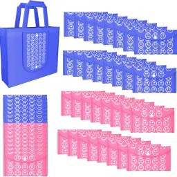 Pack of 48 Smile Foldable Grocery/Shopping Bags For Women | Dark Blue & Pink Pack of 48 Grocery Bags-image-17