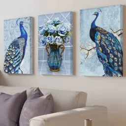 art street Peacock Blue Engineered Wood (Set of 3) Art Prints-picture-7