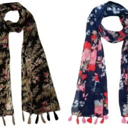 Printed Chiffon Women Black Scarf, Stole, Fancy Scarf-image-77