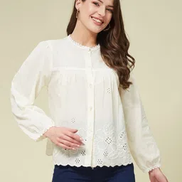 j turritopsis Women Relaxed Fit Fit Embroidered Collarless Collar Casual Shirt-picture-25