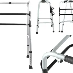 Height Adj. & Foldable Double Bar | Heavy Duty | Injured & Aged People | Silver Walking Stick-image-20