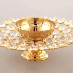 Crystal Akhand Diya Oil Puja Lamp Decorative Round for Home Office Gifts Pooja Articles Decor Brass, Crystal Table Diya-image-60