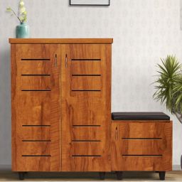 solace craft Clovis Shoe Rack With Seating In Tan Finish-picture-5