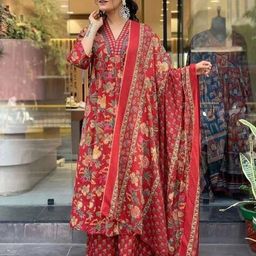 divastri Women Cotton Rayon Kurta Palazzo Dupatta Set-picture-25