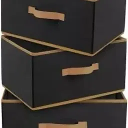Multipurpose Rectangular Foldable Cloth Organizer| Durable Handle (Set of 3), Storage Box-23